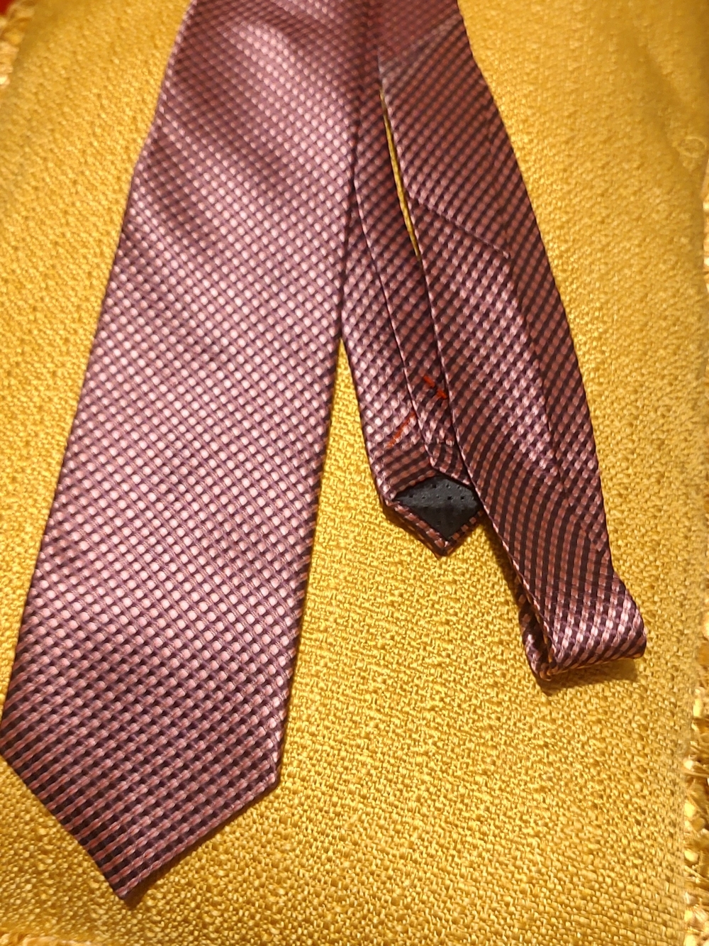Ming Chao Men's Satin Checkered Tie in Burgundy